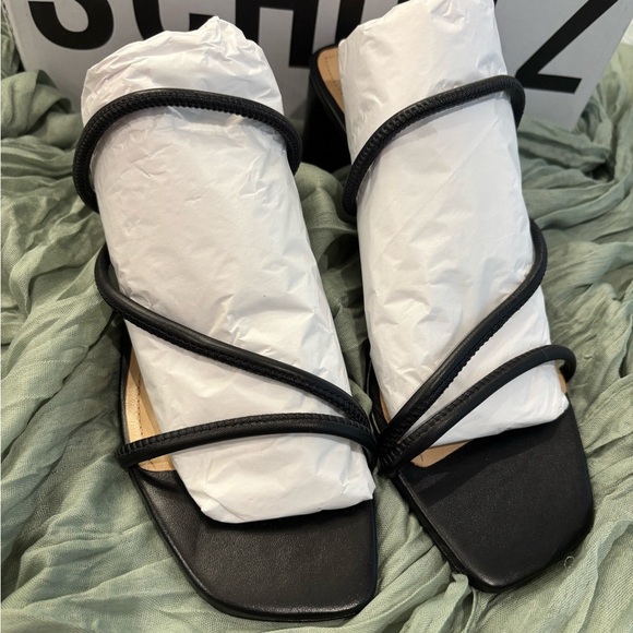 Schutz Black Strappy Square Toe Heeled Sandals • Black Heels • NEW • Dust Bag - Picture 8 of 14